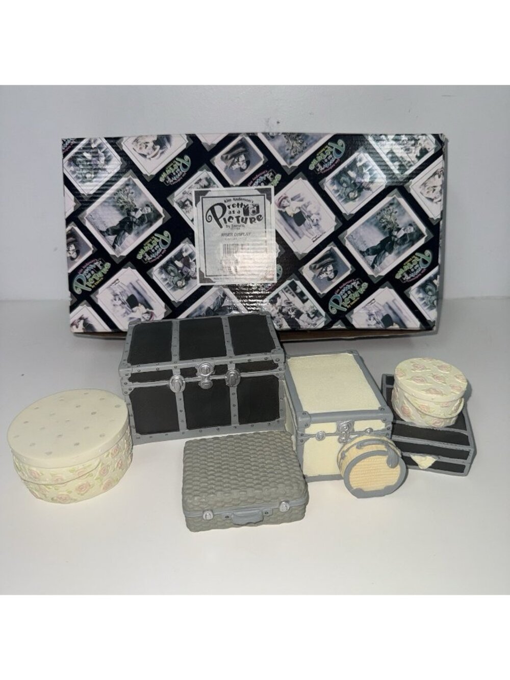 VINTAGE Enesco Kim Anderson Pretty As A Picture Miniature Luggage Riser Display